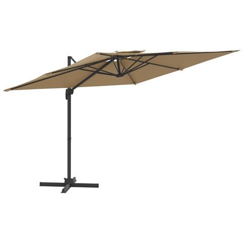 VidaXL Ombrellone A Sbalzo Con Doppio Telo 400x300 Cm – Tortora, Base A Croce, Rotazione 360°