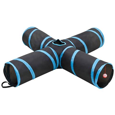 Tunnel Per Gatti A 4 Vie Nero E Blu 132 Cm In Poliestere - Foto 1