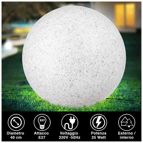 Lampada Sfera Giardino 40cm Luce Illuminazione Esterno Attacc E27 Effetto Pietra - Foto 2