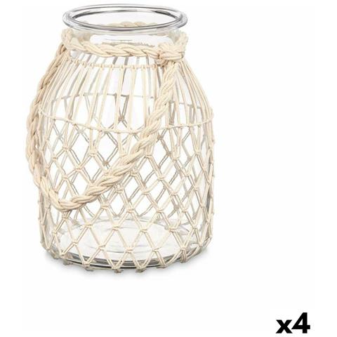 Portacandele Barattolo Bianco Trasparente Vetro Corda 20 X 30 Cm (4 Unità) - Foto 1
