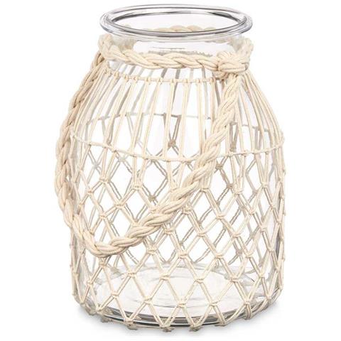 Portacandele Barattolo Bianco Trasparente Vetro Corda 20 X 30 Cm (4 Unità) - Foto 3