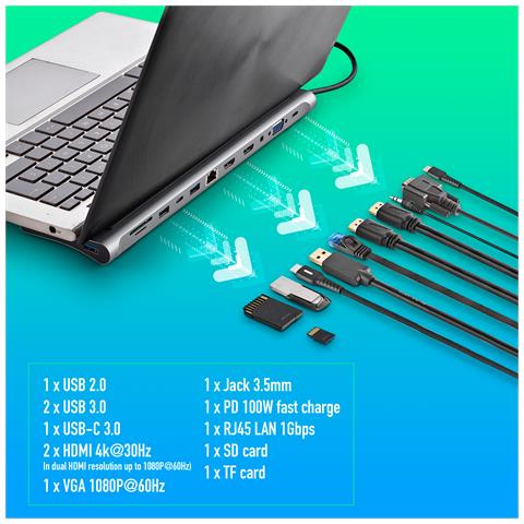 WONDER DOCK 12 Cablato USB 3.2 Gen 1 (3.1 Gen 1) Type-C Argento - Foto 2