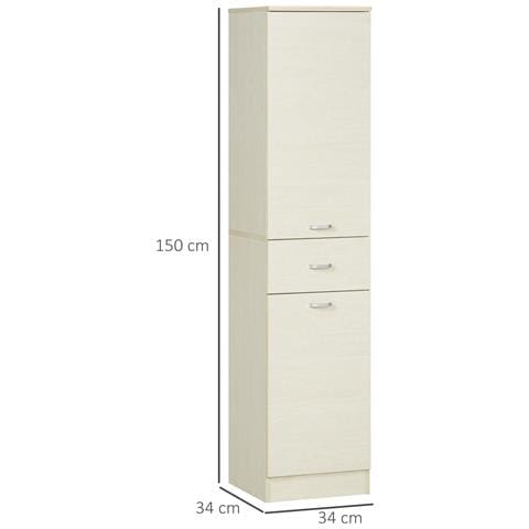 Mobile Bagno In Legno Con Cassetto, 2 Armadietti E Ripiani Regolabili, 34x34x150 Cm, Color Legno - Foto 6