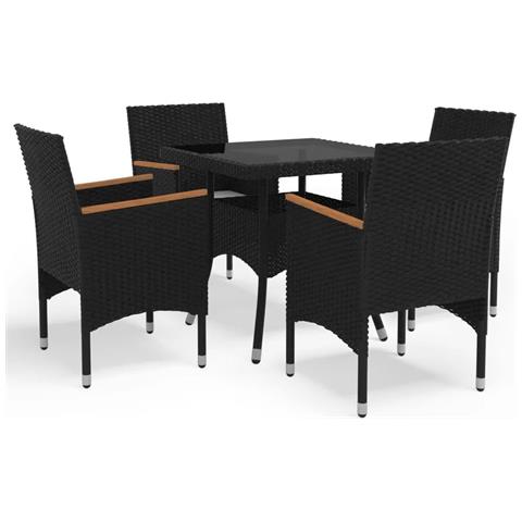 Set Pranzo Da Giardino 5pz In Polyrattan E Vetro Temperato Nero - Foto 1