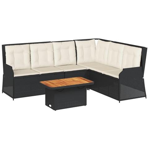 Set Divani Da Giardino 5 Pz Con Cuscini Nero In Polyrattan - Foto 1