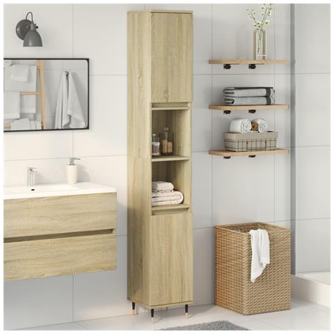 Armadietto Da Bagno Rovere Sonoma 30x30x190cm Legno Multistrato - Foto 3