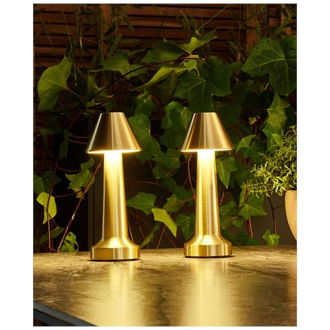 Set Di 2 Lampade Da Tavolo A Led Senza Fili Joanes Con Dimmer Metallo Oro - Foto 1