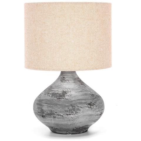 Lampada Da Tavolo E14 In Ceramica Marrone Grigio | Paralume Tessuto | H31cm - Foto 1