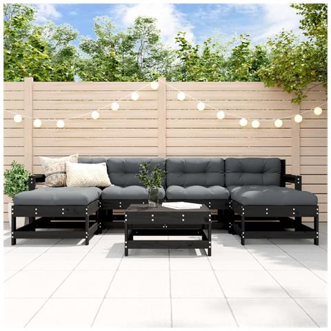 Set Divani da Giardino 7 pz con Cuscini in Legno Massello Nero - Foto 2