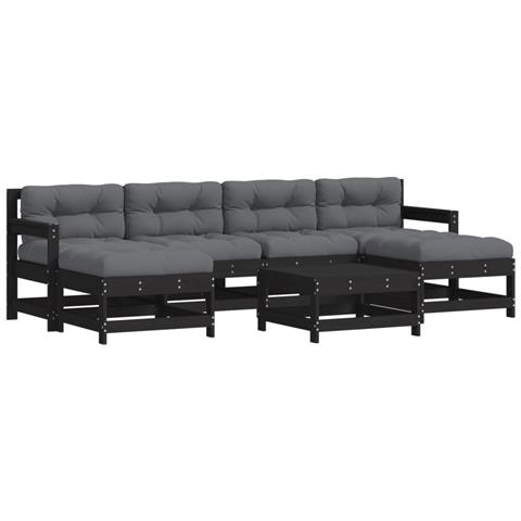 Set Divani da Giardino 7 pz con Cuscini in Legno Massello Nero - Foto 1