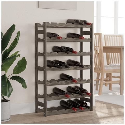 Portabottiglie Per 42 Bottiglie Grigio Legno Massello Di Pino - Foto 1