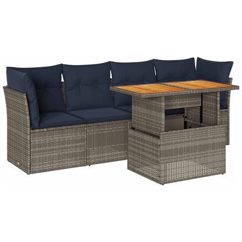 Set Divano Da Giardino 5 Pz Con Cuscini Grigio In Polyrattan - Foto 2