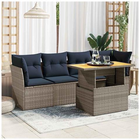 Set Divano Da Giardino 5 Pz Con Cuscini Grigio In Polyrattan - Foto 1