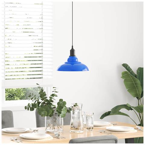 Lampada A Sospensione Regolabile E27 Blu Scuro 31 Cm Metallo - Foto 3