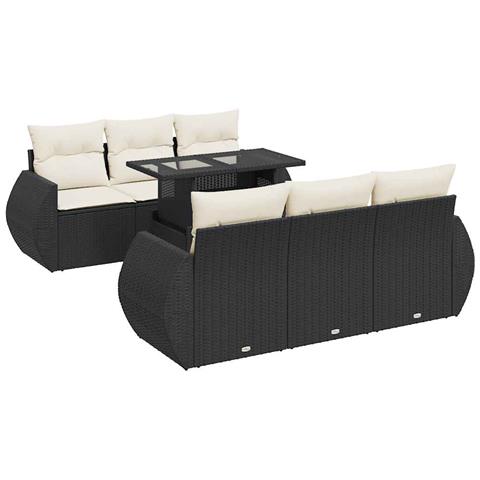 Set Divani Da Giardino Con Cuscini 7pz Nero Polyrattan - Foto 1