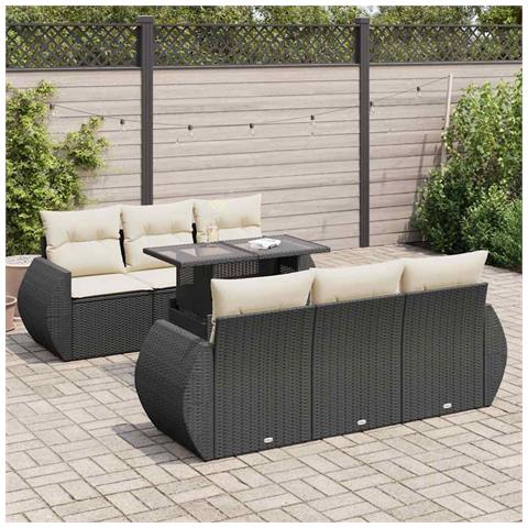 Set Divani Da Giardino Con Cuscini 7pz Nero Polyrattan - Foto 2