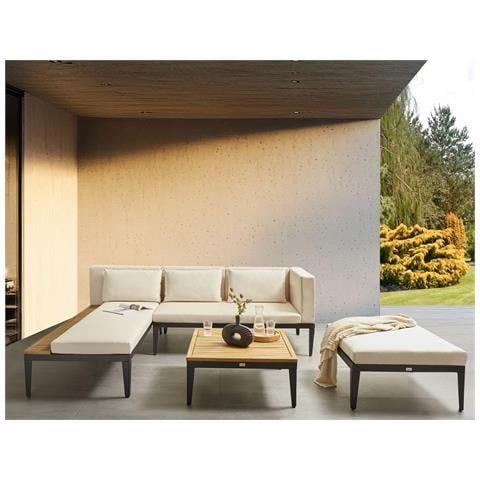Set Salotto Da Giardino Con Tavolo E Pouf 3 Posti Bracciano Lato Destro Legno Di Acacia Certificato Beige Chiaro - Foto 1