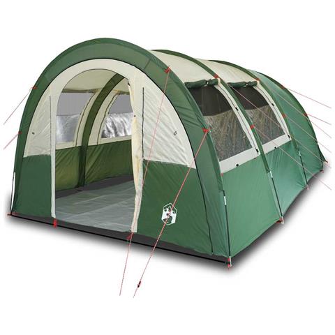 Tenda da Campeggio a Tunnel per 4 Persone Verde Impermeabile - Foto 1