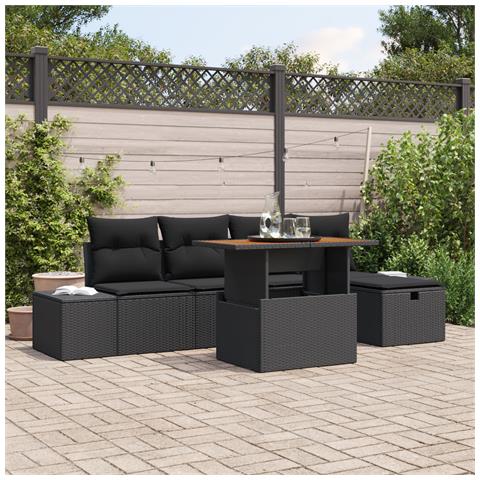 Set di divani da giardino in 6 pezzi con cuscini neri in polyrattan - Foto 2