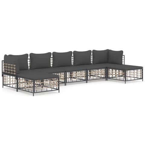 Set Divani da Giardino 7 pz con Cuscini Antracite in Polyrattan - Foto 1