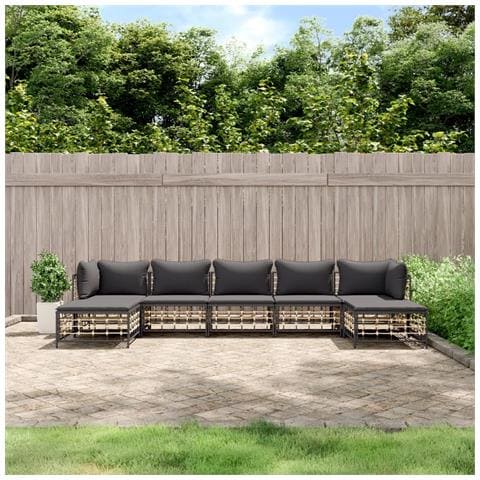 Set Divani da Giardino 7 pz con Cuscini Antracite in Polyrattan - Foto 2