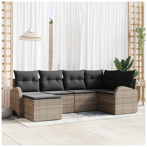 Set Divano Giardino 6 Pezzi con Cuscini Grigio Polyrattan - Foto 2