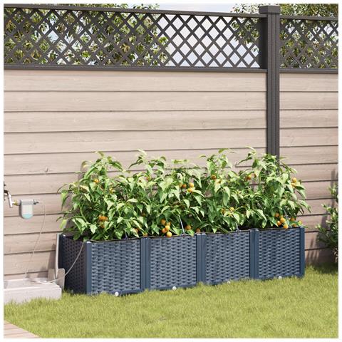 Fioriere da giardino  con sistema di irrigazione 4 pezzi Grigio - Foto 2