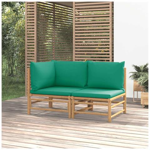 Set Salotto da Giardino 2pz con Cuscini Verdi Bambù - Foto 2