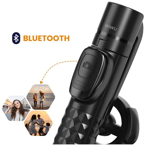 Selfie Stick Magnetico Rotante 360° Con Telecomando Bluetooth, Nero - Foto 2