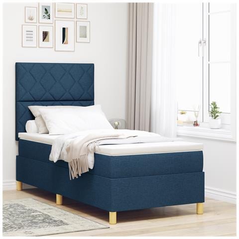 Letto sommier con materasso blu singolo in tessuto - Foto 2