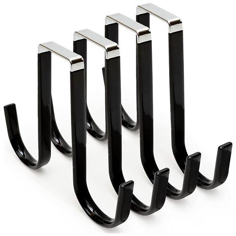 Ganci Sopra La Porta Senza Chiodi, Confezione Da 4 Appendiabiti In Metallo Nero - Foto 1