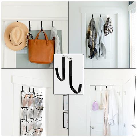 Ganci Sopra La Porta Senza Chiodi, Confezione Da 4 Appendiabiti In Metallo Nero - Foto 2