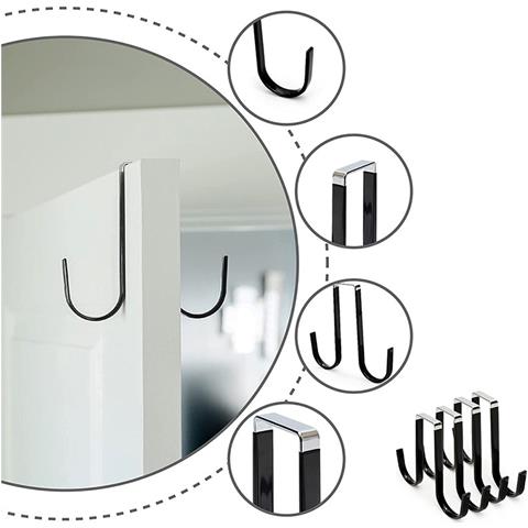 Ganci Sopra La Porta Senza Chiodi, Confezione Da 4 Appendiabiti In Metallo Nero - Foto 4