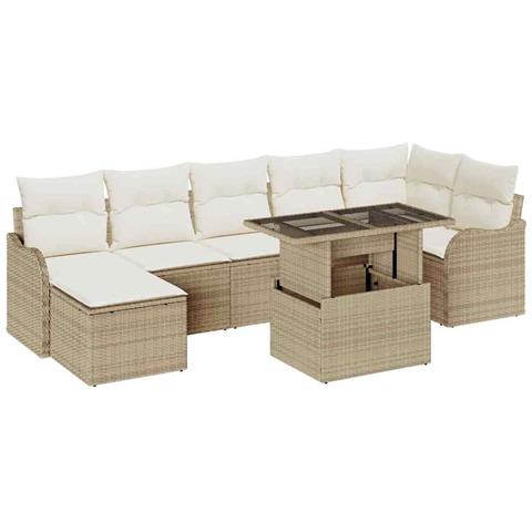 Set Divano da Giardino con cuscino 8 pcs Beige Poly Rattan - Foto 1