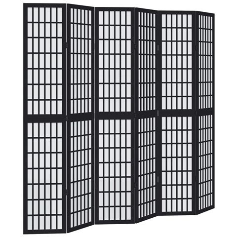 Divisorio Ambienti 6 Pannelli Nero Legno Massello di Paulownia - Foto 1