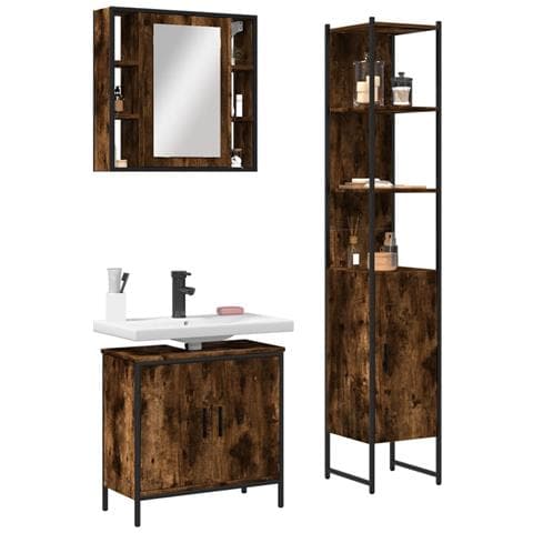 Set Mobili da Bagno 3 pz Rovere Fumo in Legno Multistrato - Foto 2