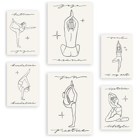 Set Di 6 Stampe Yoga Muses 2 In Stampe Decorative Estetiche Ispirate A Yoga Muse Per Il Tuo Soggiorno, Camera Da Letto, Casa A3 & A4 Senza Cornice - Foto 1
