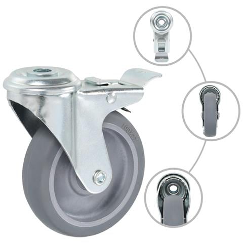 Ruote Girevoli Con Foro Per Bulloni E Doppio Freno 4 Pz 100 Mm - Foto 1