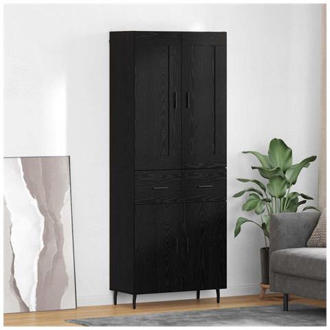 Credenza 2 pcs Rovere Nero Legno Stratificato e Vetro - Foto 2