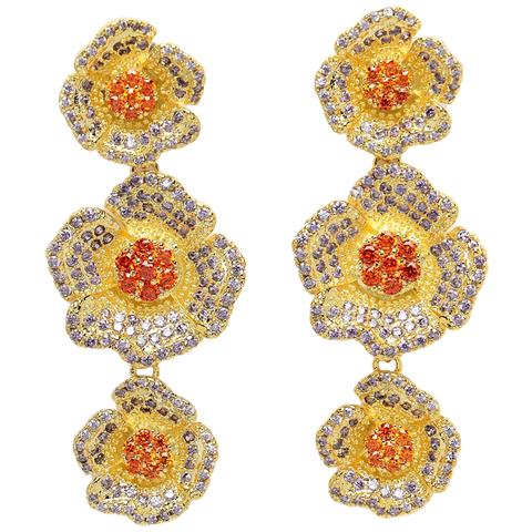 Collezione Diva Orecchini Pendenti Triplo Fiore in Zirconia Cubica - Foto 5