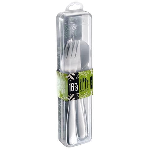 , Set 16 pezzi posate da viaggio, ufficio, pic-nic USE & REUSE in acciaio inox nichel free con custodia trasparente (SET 16 PEZZI) - Foto 1