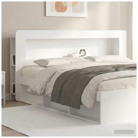 Testata del letto con archiviazione Bianco Legno ingegnerizzato - Foto 2