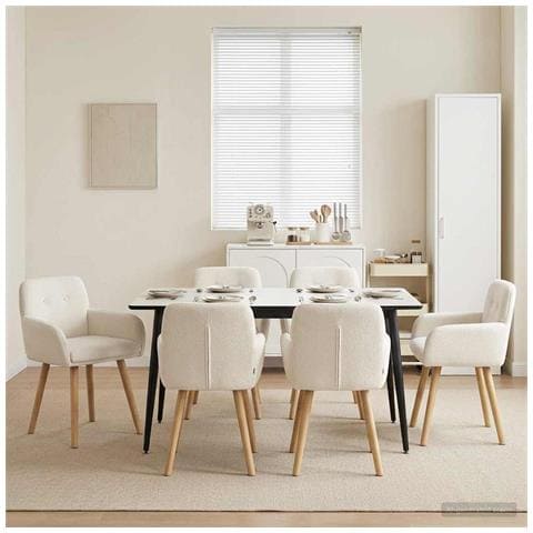 Sedie da pranzo 6 pcs Bouclé Crema 59 x 57 x 85 cm - Foto 2