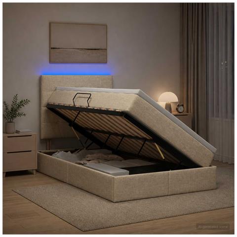Letto con contenitore LED e materasso Crema 120 x 200 cm - Foto 2
