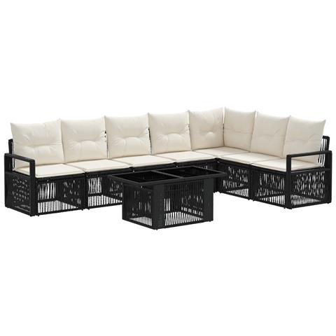 Set Divano da Giardino 8 pz Nero e Bianco Crema polyrattan - Foto 1