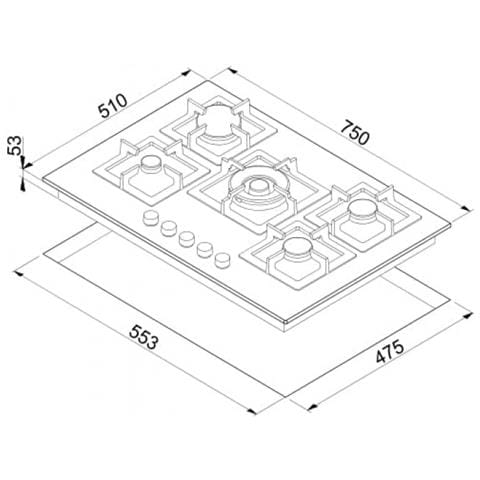 Piano cottura da incasso Plano 75 PGSP75143CS 75x51 cm 5 fuochi a gas Granitek Tortora 43 - Foto 2