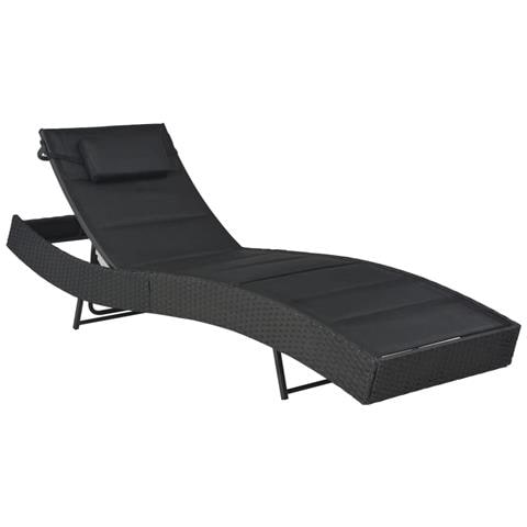 Lettino Prendisole in Polyrattan e Textilene Nero - Foto 1