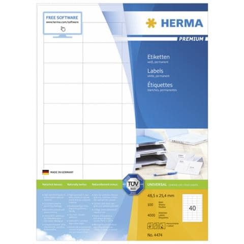 Labels white 48,5x25,4 SuperPrint 4000 pcs. , Bianco, Labels / pack - 4000 pcs. Sheets / pack - 100 pcs, 48, 5 x 25, 4 mm, A4 sheets, border on all sides - Foto 6