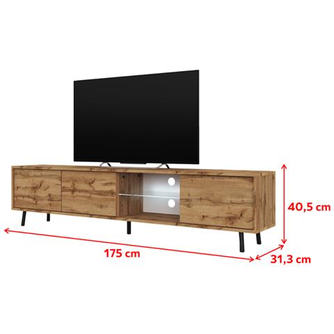 Galhad - Mobile Tv In Stile Scandinavo / Tavolino Tv Minimalista / Porta Tv Per Salotto / Luci Led / 175 Cm (quercia Dorata) - Foto 5