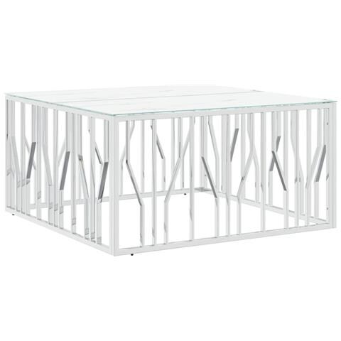 Tavolino Da Salotto Argento 100x100x50 Cm Acciaio Inox E Vetro - Foto 1